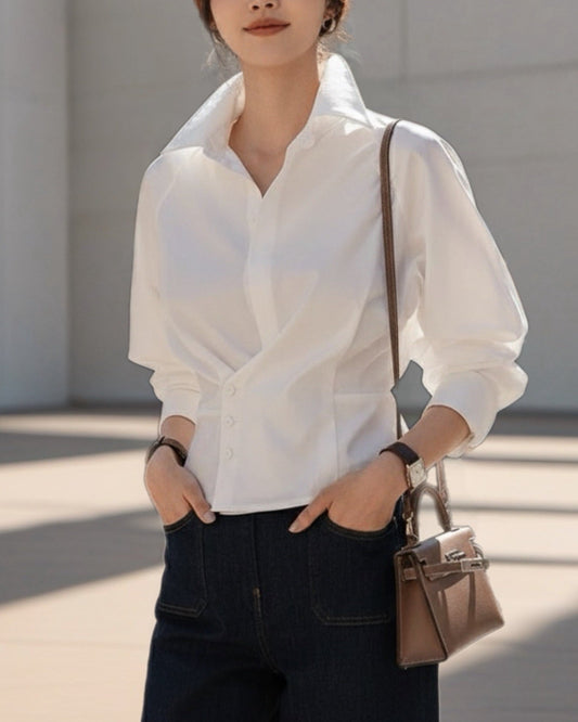 自信滿分！法式輕熟減齡收腰襯衫