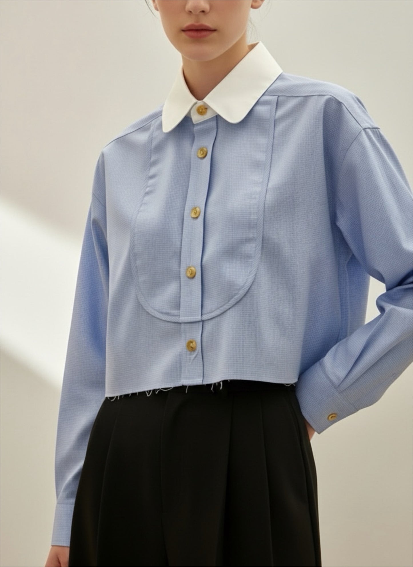 法式時尚翻领小眾設計造型短襯衫