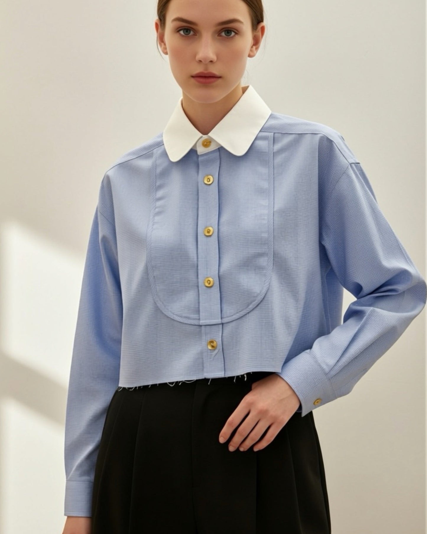 法式時尚翻领小眾設計造型短襯衫