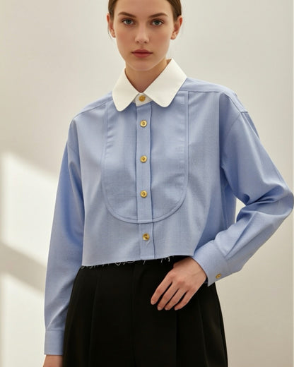 法式時尚翻领小眾設計造型短襯衫