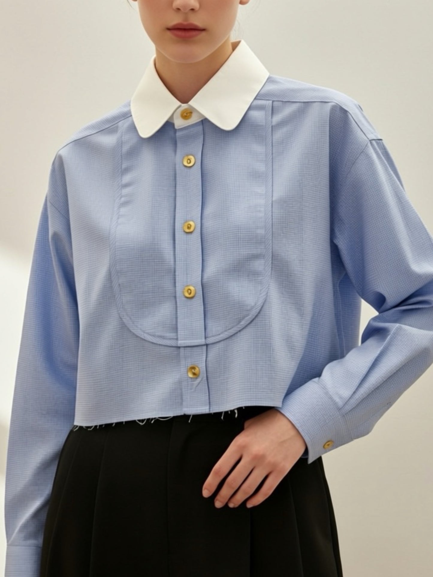 法式時尚翻领小眾設計造型短襯衫