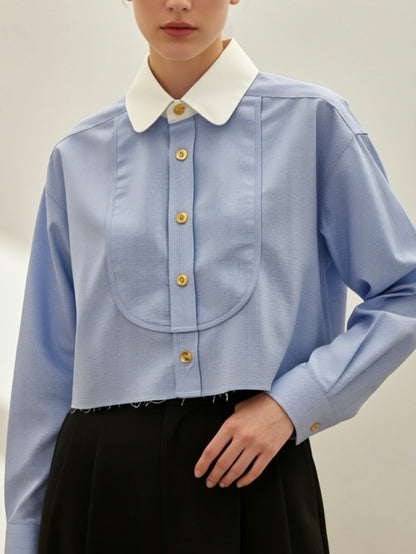 法式時尚翻领小眾設計造型短襯衫