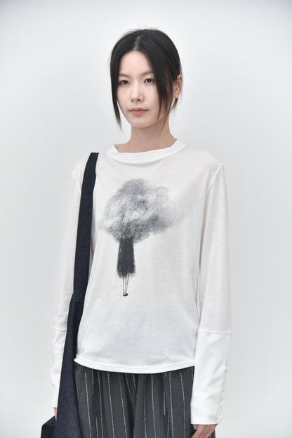 早秋 NEW/ 迷霧女孩～多釦設計天絲棉T恤