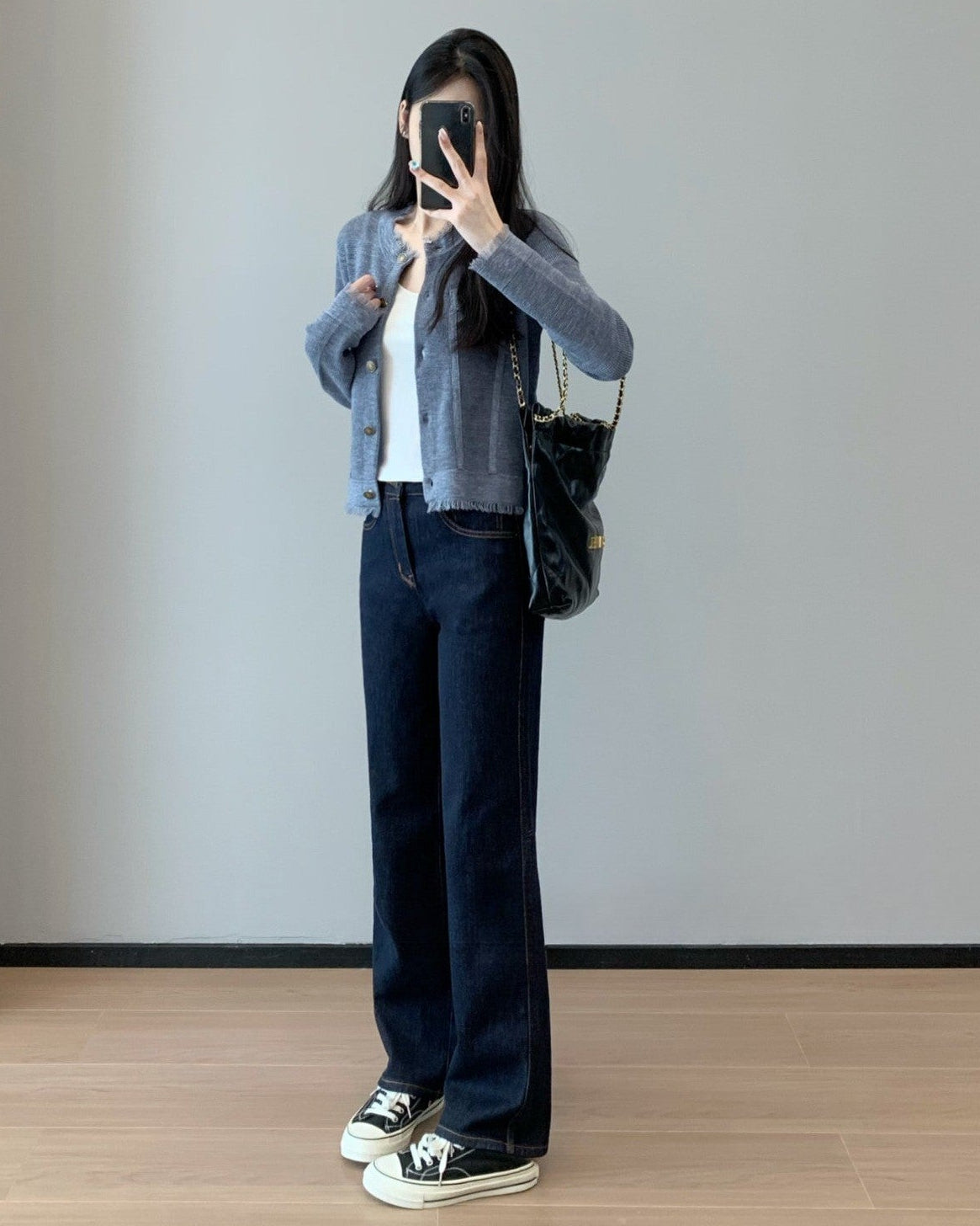 貴婦感｜灰藍色花紗針織流蘇開衫外套