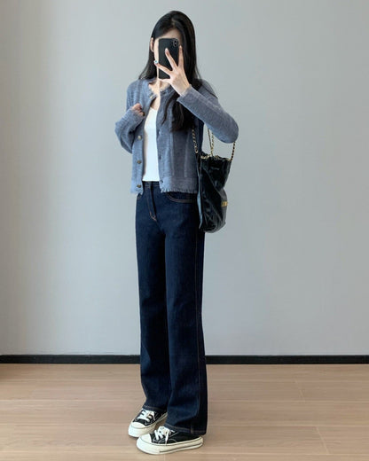 貴婦感｜灰藍色花紗針織流蘇開衫外套
